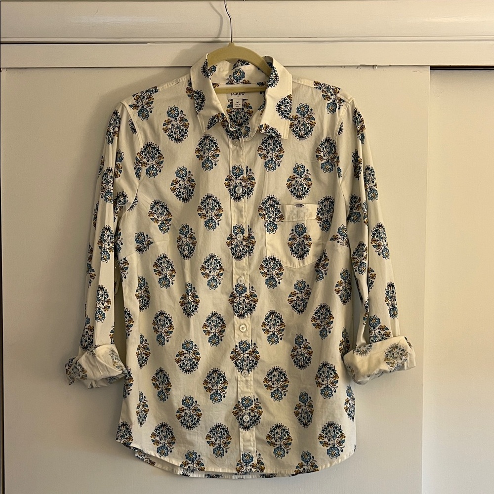 J. Crew Factory Cream and Blue Floral  Shirt